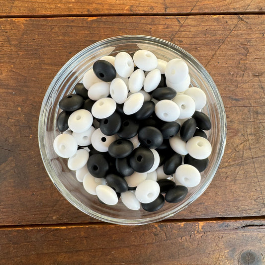 12mm Silicone Spacer Lentil Beads (B&W ONLY)